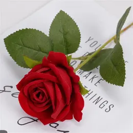 Fleurs décoratives Fleur artificielle unique simulée soie velours rose faux pour fête usage domestique mariage El décoration cadeau de la Saint-Valentin