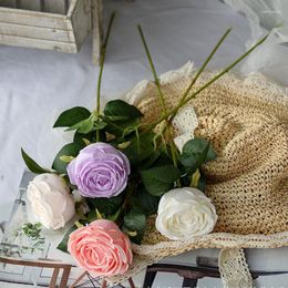 Decoratieve bloemen enkele branch Woonkamer Bloemarrangement Kunstmatig nep Rose Peony Hoofd Wedding Home Party Decor