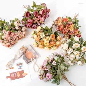 Decoratieve bloemen enkele tak Granaatappel Rose Bead String Small Bouquet Flower Arrangement Ornament Fake Artificial F