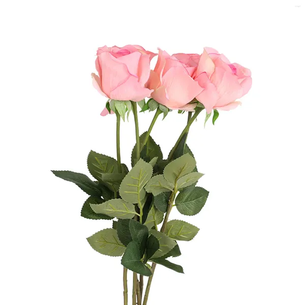 Fleurs décoratives single branche rose rose artificiel en plastique de soie de soie de soie table multicolore