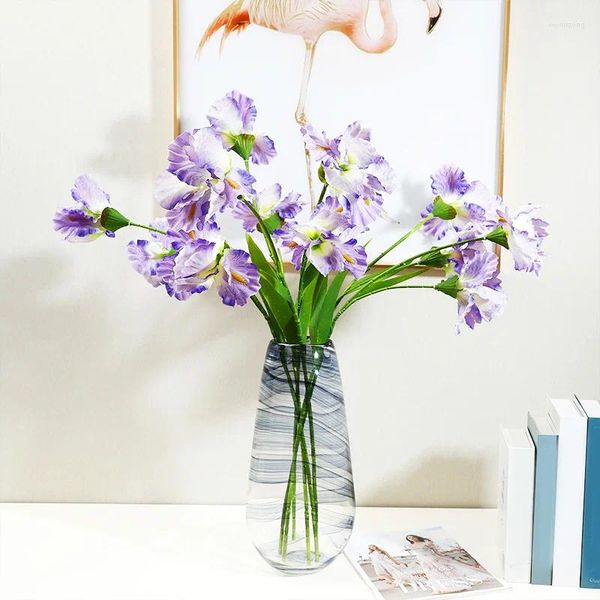 Flores decorativas Arreglo floral de simulación de una sola rama Iris artificial Plantas falsas Suministros para fiestas Decoración de boda para el hogar 1 pieza