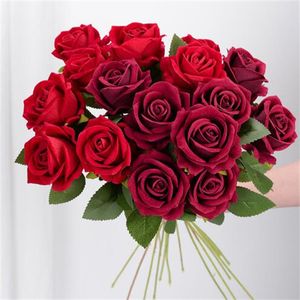 Decorative Flowers Single flannel rose home wedding Valentine's Day gift simulation silk rose GC1646