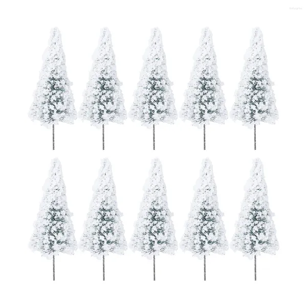 Fleurs décoratives Sisal Snow Grosted Trees Miniature Christmas Tree Bouteille artificielle Brosse Pine 10cm 10pcs pour le paysage bricolage 1/100