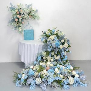 Fleurs décoratives Skyblue personnalisé plancher artificiel mariage toile de fond décor arrangement floral chemin de table Rarty événement anniversaire rangée