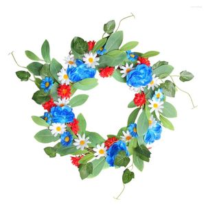 Decoratieve bloemen Kleine madeliefjeskrans Bloemenbloemenslinger Rood Wit Blauw Voordeurdecoratie Zijden doek Lentemuur