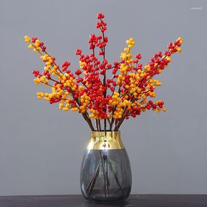 Fleurs décoratives Petite branche de baies d'étamines artificielles rouges Faux fruits de fortune de grenade pour le bricolage Décoration de couronnes de mariage de Noël