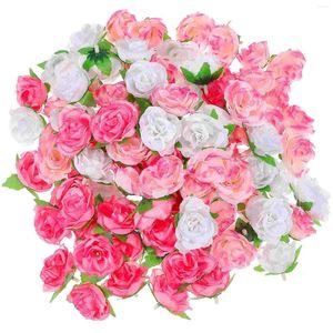 Decoratieve bloemen Kleine roos Theeknop DIY Kralengordijn Simulatie Bloemhoofd (wit Roze Rand Stip Roze) Driekleurig gemengd pakket 100 per