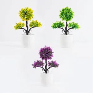 Fleurs décoratives petites plantes d'arbre violet artificiel en pot-en-pot de faux ornements pour El Home Garden Decor Usine de mariage