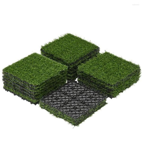 Fleurs décoratives Smilemart 27pcs Grass artificiels entrelacés Turf Tile Decor Green Lawn