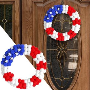 Decoratieve bloemen sneeuwvlok krans Amerikaanse vlag Onafhankelijkheidsdag decoratie kransen geplaatst voor het hart voor deur groot