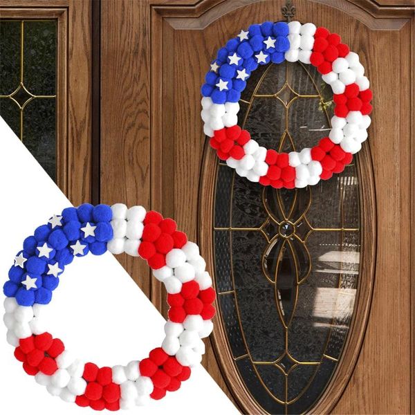 Flores decorativas coronas de escamas de nieve bandera americana Día de la independencia Decoración Coronas colocadas frente al corazón para la puerta grande