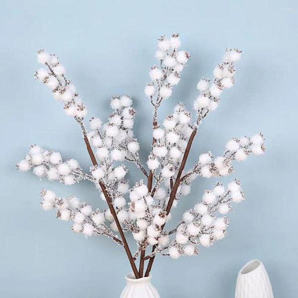 Flores decorativas, ramas de acebo de nieve, bayas blancas como la nieve realistas, decoraciones navideñas festivas para manualidades, decoración del hogar