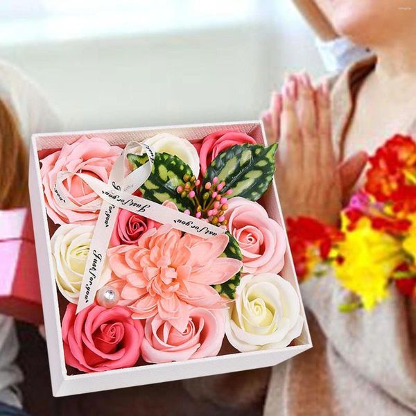 Flores decorativas Flor de jabón Rosa artificial Regalo realista del día de la madre para mamá