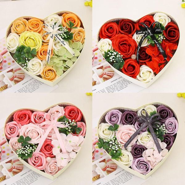 Fleurs décoratives savon Rose ours boîte-cadeau anniversaire saint valentin cadeaux décor de mariage fleur artificielle avec papier carte