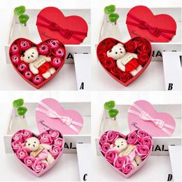 Boîte-cadeau de fleurs de roses de savon de fleurs décoratives avec protection de l'environnement d'ours mignon et fête de mariage romantique sans décoloration pour petite amie