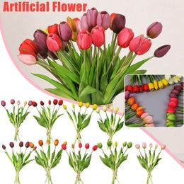 Flores decorativas silicona suave real artificial tulip de tulipán Simulación de decoración de mesa de flores de 5 cabezas para decoración de bodas en el hogar n1m9