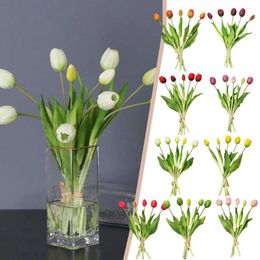 Fleurs décoratives SILICONE SILICONE VRAIS ARTIFICIAL TULIP FLOWER TABLE DÉCOLATION SIMULATION 5-HEAD POUR LA DÉCOR DE MEDIAL T9O3