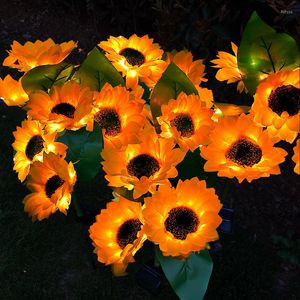 Fleurs décoratives Solaire LED Tournesols Artificiels Décorations De Fleurs Pour Jardin IP65 Étanche Voie Lumière Extérieure De Mariage Décor 78 cm