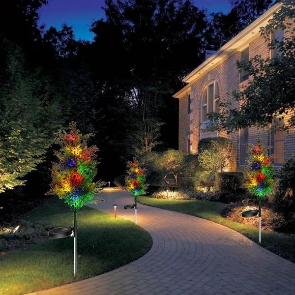 Flores decorativas Árbol de pino solar Luces LED Suministros de jardinería Lámpara de luz solar Cambio de color al aire libre Fiesta impermeable Decoración navideña