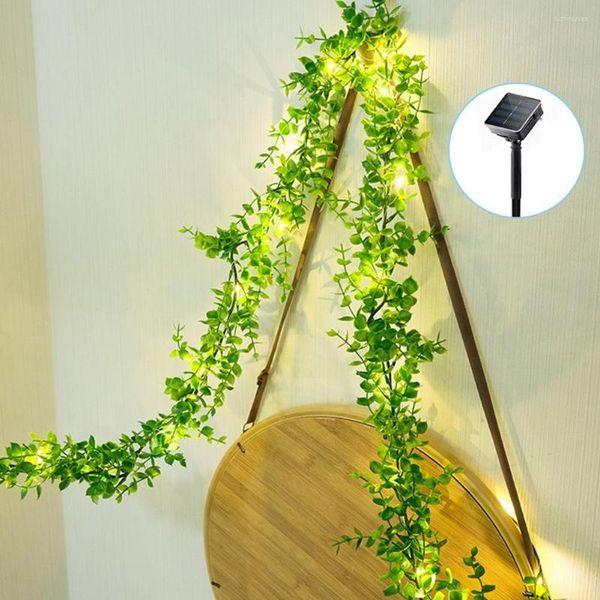 Flores decorativas Hojas de eucalipto con energía solar Luces de ratán 8 modos de iluminación Cadena resistente a la intemperie Alambre de cobre para decoración de interiores y exteriores