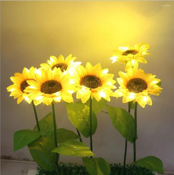 Flores decorativas, luz de girasol con energía Solar, resistente al agua, jardín de flores para exteriores, decoración de iluminación de camino de césped y paisaje