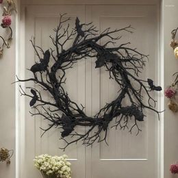 Decoratieve bloemen spookachtige slinger met gesimuleerde vleermuis realistische Halloween Dead Branch krans led gloed