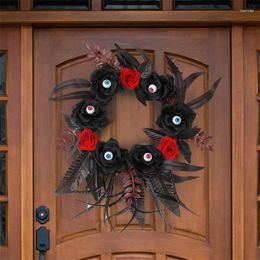 Fleurs décoratives Spooky Halloween Rose et couronne de globe oculaire - parfait pour les décorations extérieures intérieures sur les portes des portes