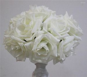 Decoratieve bloemen Spr 15cm ivoor elegante kunstmatige zijden krimpende rozenball hangend kussen voor trouwkamer feestdecoratie