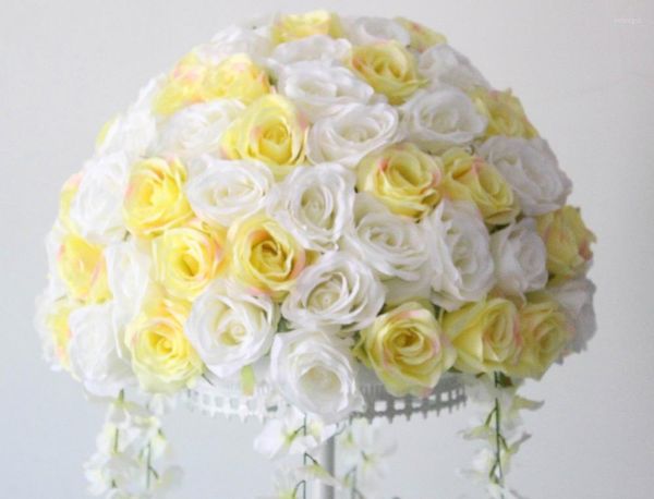 ¡Flores decorativas SPR 50cm! 4 unids/lote boda camino plomo lavanda flor pared mesa centro de mesa-marfil con amarillo