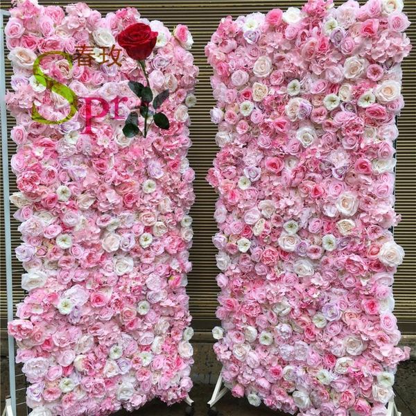 Flores decorativas SPR Custom 3D Pink Flowerwall Wedding Artificial Silk Rose Flower Panel de pared Telón de fondo para