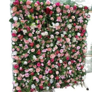 Fleurs décoratives SPR personnalisées, fournitures de mariage, blanc et Rose, décoration de fond d'hortensia Rose, panneau mural de fleurs artificielles en soie