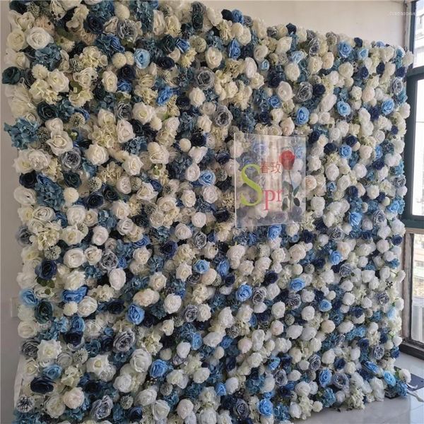 Fleurs décoratives SPR blanc bleu 3D enroulées, décoration de maison ou de fête de mariage, plafond, feuilles vertes, mur végétal en plastique