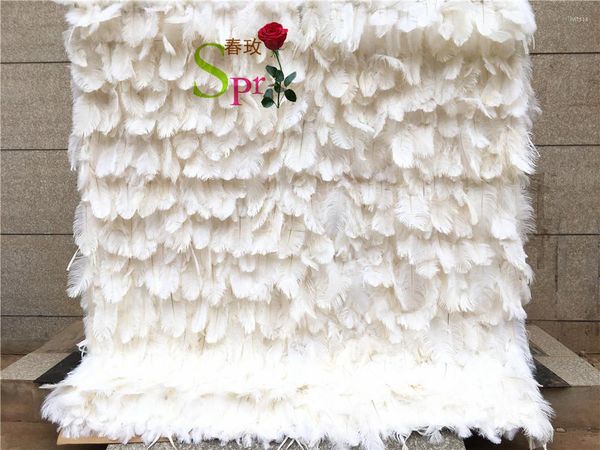 Flores decorativas SPR Venta al por mayor Pluma blanca personalizada Suministros de boda Decoración Telón de fondo Pared de flores artificiales de seda