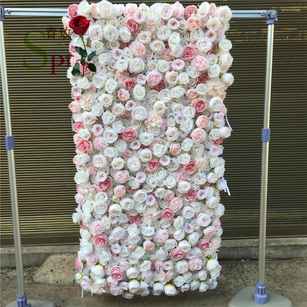 Flores decorativas SPR Venta al por mayor Personalizado Blanco Rosa Suministros de boda Decoración Rosa Telón de fondo Pared de flores artificiales de seda