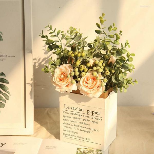 Fleurs décoratives Printemps Art Simulation Rose Rose Beauté Fille Cadeau D'anniversaire Mariage Romantique Decora Bouquet De Mariée Studio Accessoires De Tir
