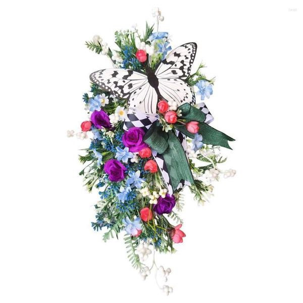 Couronnes de fleurs décoratives de printemps et de papillons, guirlande de pâques suspendues, accessoires d'ornements, pendentifs muraux pour porte de maison