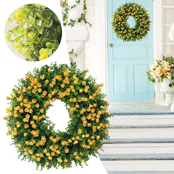 Fleurs décoratives décorations de printemps couronne durable et chalet stable pour le devant belle porte polyvalente ou Noël 4 pieds