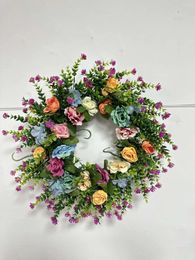 Couronne de fleurs décoratives pour Festival de printemps, Simulation rose colorée, pour porte extérieure, pour devant, toutes saisons