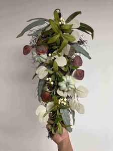 Fleurs décoratives Festival de printemps été poudre blanche couronne Simulation couronnes de Noël sans fil éclairées pour porte d'entrée saisonnière