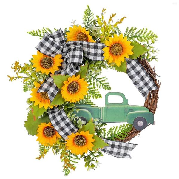 Couronne de fleurs décoratives pour Festival de printemps, guirlande de tournesol pour voiture, porte suspendue, clôture, fenêtre, ventouses