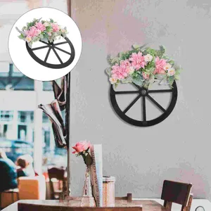 Couronne de fleurs décoratives de printemps, décoration de roue en bois suspendue pour porte d'entrée