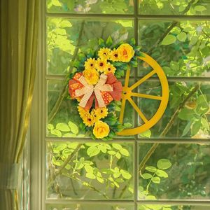 Decoratieve bloemen Spring voordeur kregen houten wiel 41x41 cm handgemaakt realistisch welkomstbord voor raam veranda lichtgewicht multipurpose