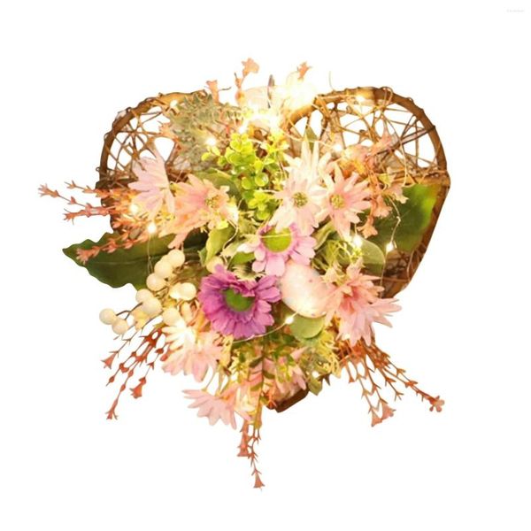 Flores decorativas para puerta de entrada al aire libre, colgador de corona de flores, decoración, pegatinas de pared de huevo de Pascua para niños R