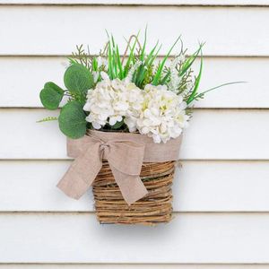 Fleurs décoratives printemps d'été suspension de couronne de rotin de rotin pain de fleur rotin noue pour la fenêtre extérieure intérieure mur de porte d'entrée