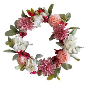 Couronne de fleurs décoratives printemps-été, pour porte d'entrée, extérieur, ferme, porche, décor de fleurs, pivoine et hortensia de bienvenue uniques