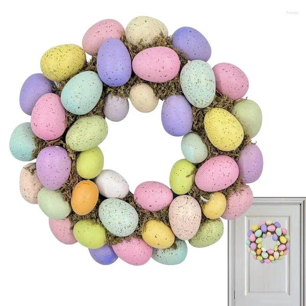 Couronne de fleurs décoratives pour fenêtre de printemps, cintre avec œufs colorés, porte d'entrée, décor de Pâques, fleur rustique, forme de dessin animé, décoration mignonne