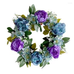 Couronne de fleurs décoratives, couronne de printemps artificielle, couronnes bleues d'été avec pour ferme