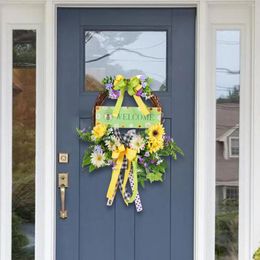 Couronne de fleurs décoratives de printemps, couronnes d'extérieur en soie artificielle colorées pour murs de porche, porte, décor de salon
