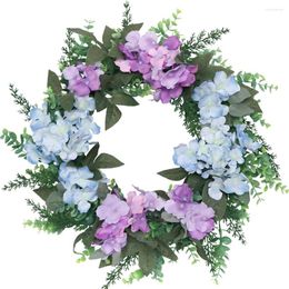 Flores decorativas, corona de primavera, Hortensia Artificial para todas las estaciones, puerta delantera redonda de eucalipto, decoración de pared de granja