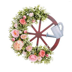 Fleurs décoratives couronne de printemps Peony et roue artificielle 18x19.6 pouces décoration d'été faite à la main pour la fenêtre Porche polyvalent polyvalent